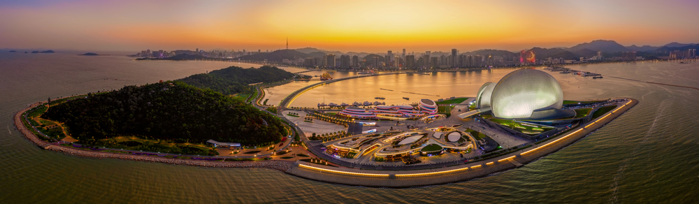 Night aerial view of Zhuhai Grand Theatre