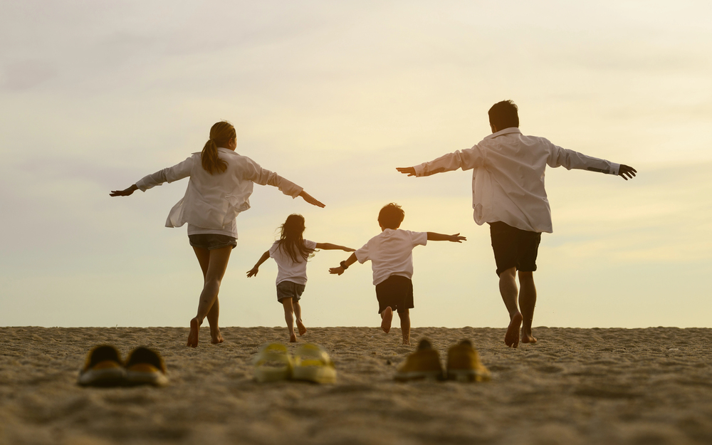 A family enjoying at a beach